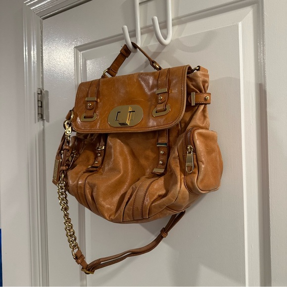 Badgley Mischka Janet Bag in Distressed Saddle Tan Leather with Dust Bag - Picture 5 of 16